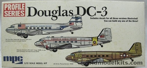 MPC 1/72 Douglas DC-3 / C-47 Profile Series Issue- Pan American Airways / Royal Canadian Air Force RCAF / 1944 US Army Troop C-47, 2-1512-150 plastic model kit